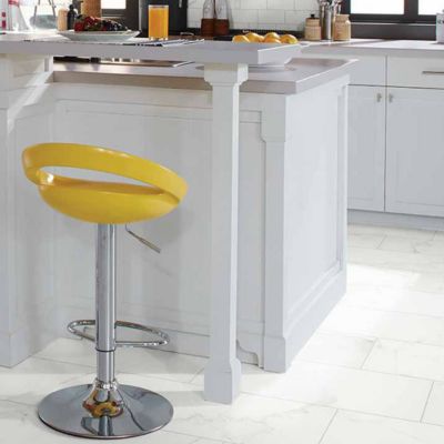 white tile flooring in a kitchen